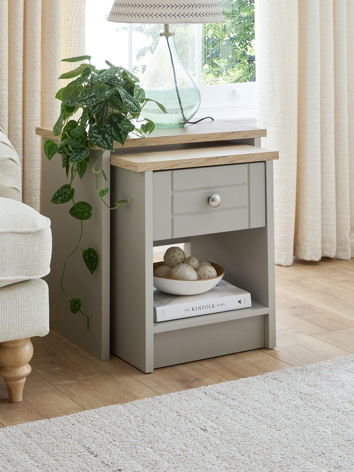 One Call Alderley Ready Assembled Nest of Tables - Rustic Oak/Taupe