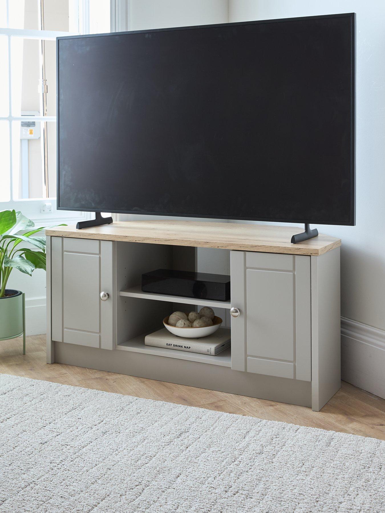 Image 1 of 5 of One Call Alderley&nbsp;Ready Assembled Cream Corner TV Unit - Rustic Oak/Taupe&nbsp;- fits up to 48 inch