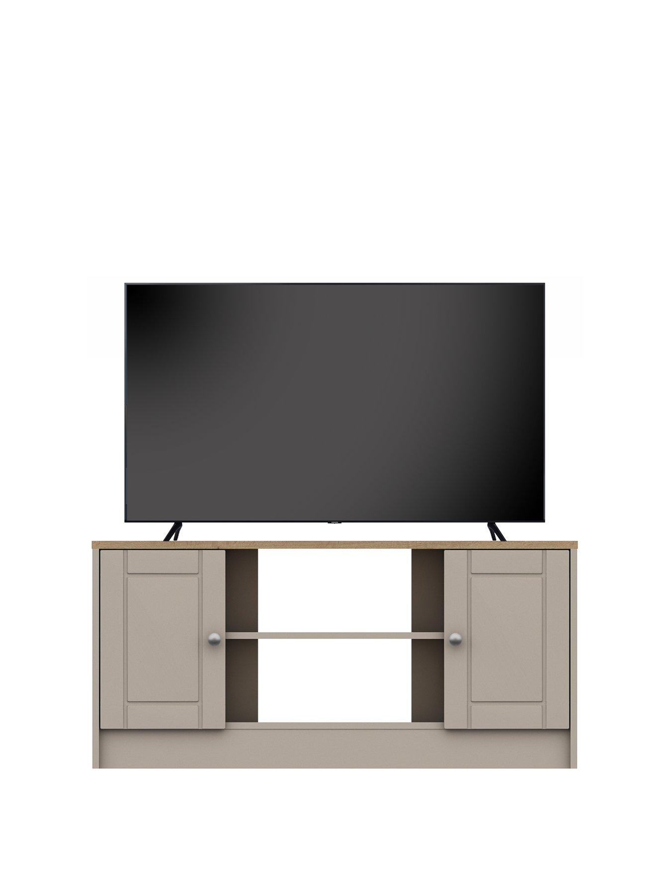 undefined Alderley Ready Assembled Cream Corner TV Unit - Rustic Oak/Taupe - fits up to 48 inch