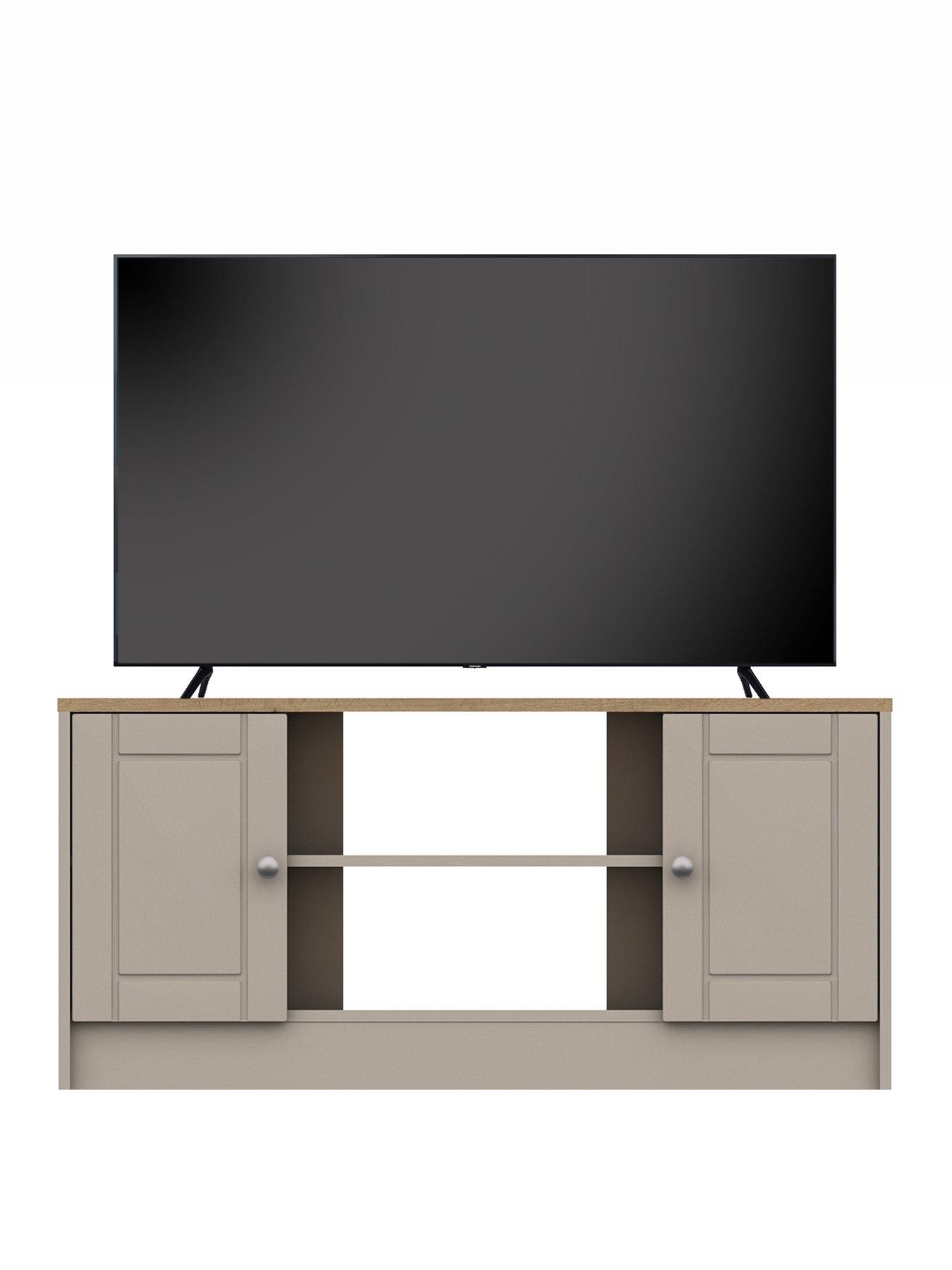 Image 2 of 5 of One Call Alderley&nbsp;Ready Assembled Cream Corner TV Unit - Rustic Oak/Taupe&nbsp;- fits up to 48 inch