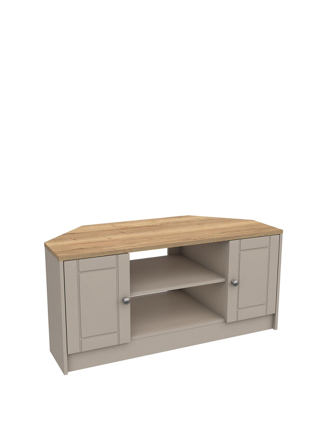 Image 3 of 4 of One Call Alderley&nbsp;Ready Assembled Cream Corner TV Unit - Rustic Oak/Taupe&nbsp;- fits up to 48 inch