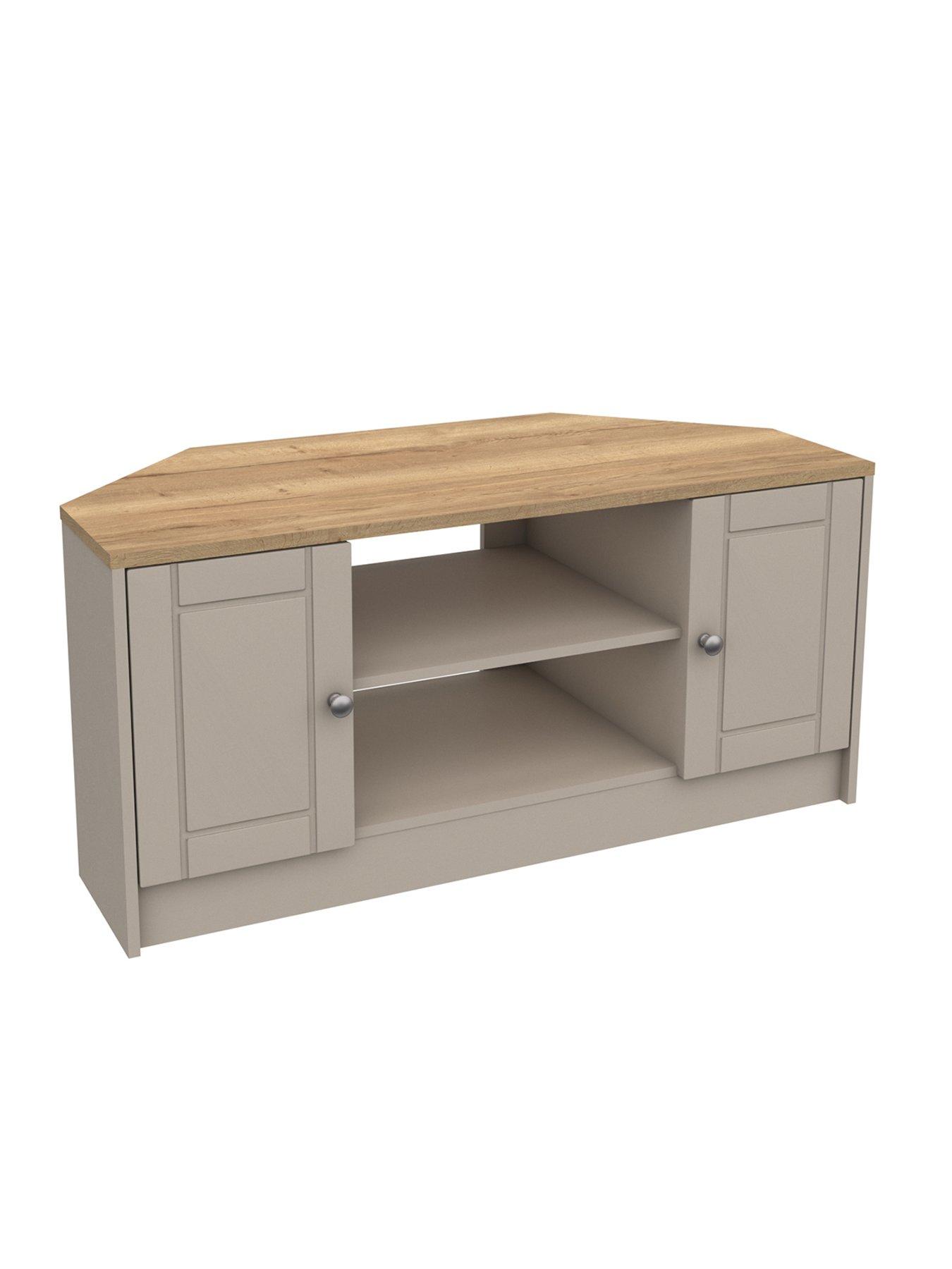 Image 3 of 5 of One Call Alderley&nbsp;Ready Assembled Cream Corner TV Unit - Rustic Oak/Taupe&nbsp;- fits up to 48 inch