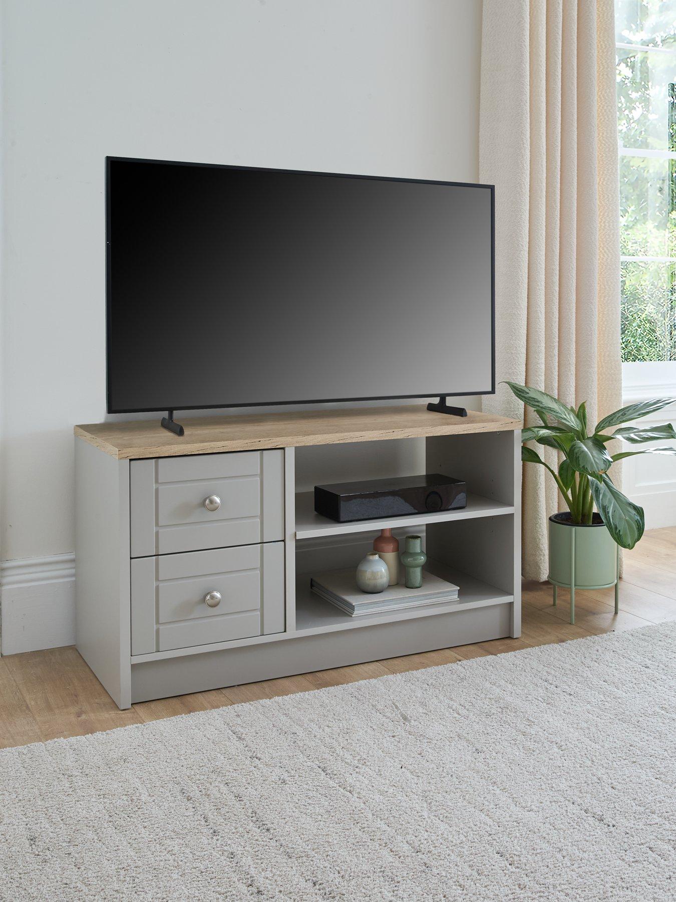 One Call Alderley Ready Assembled TV Unit - Rustic Oak/Taupe - fits up to 50 inch TV