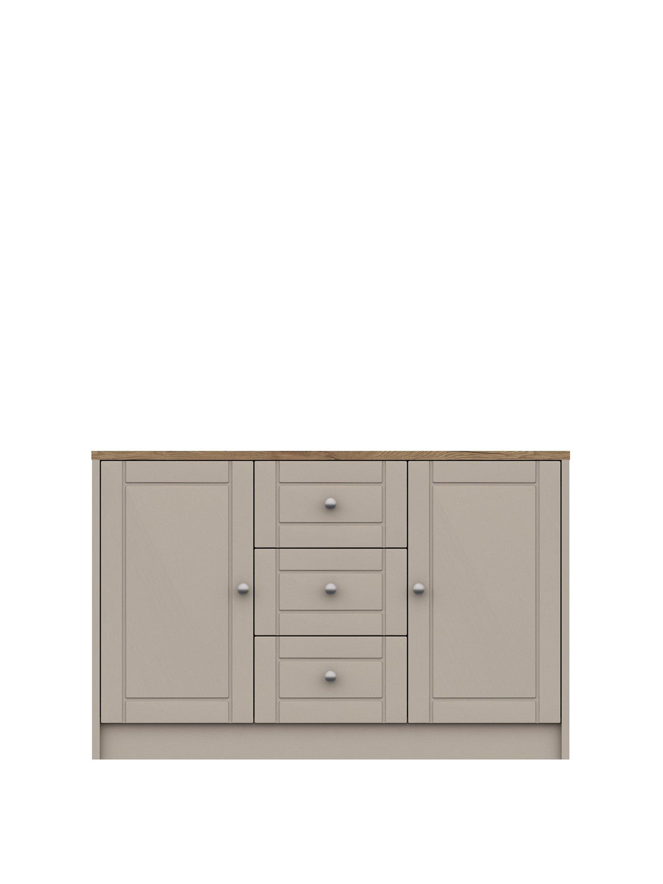 One Call Alderley Large Ready Assembled Sideboard - Rustic Oak/Taupe