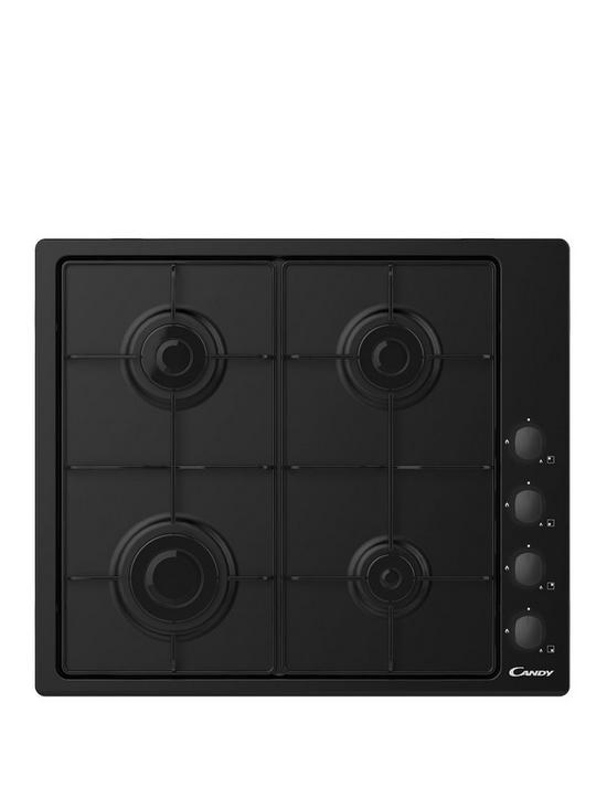 front image of candy-chw6lbb-60cm-gas-hob-black