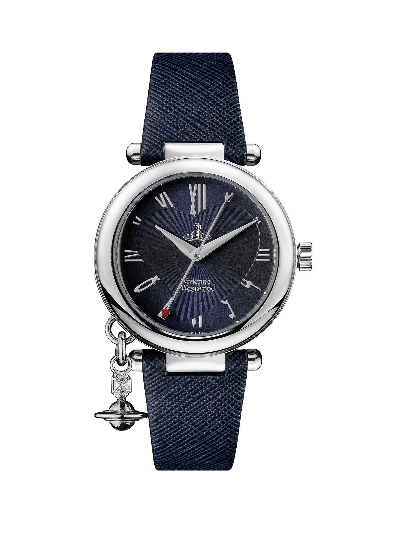 Vivienne Westwood Ladies Orb Heart Blue and Silver Detail Charm Dial Blue Leather Strap Watch