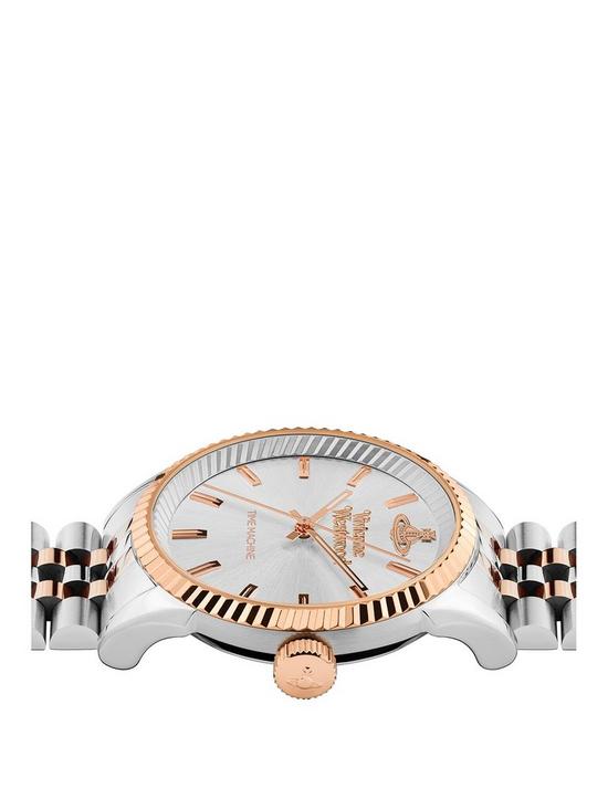 stillFront image of vivienne-westwood-mens-seymour-silver-sunray-and-rose-gold-detail-dial-two-tone-stainless-steel-jubilee-bracelet-watch