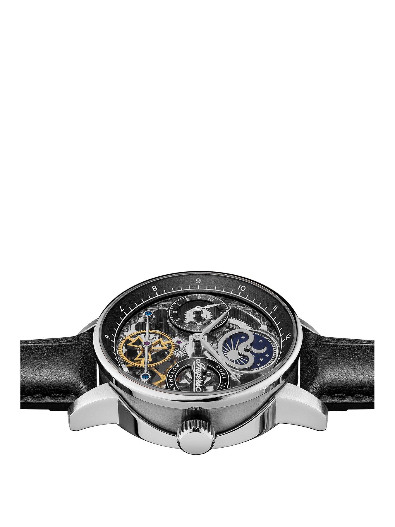 Image 2 of 5 of Ingersoll The Jazz Silver Skeleton Moonphase Automatic Dial Black Leather Strap Watch