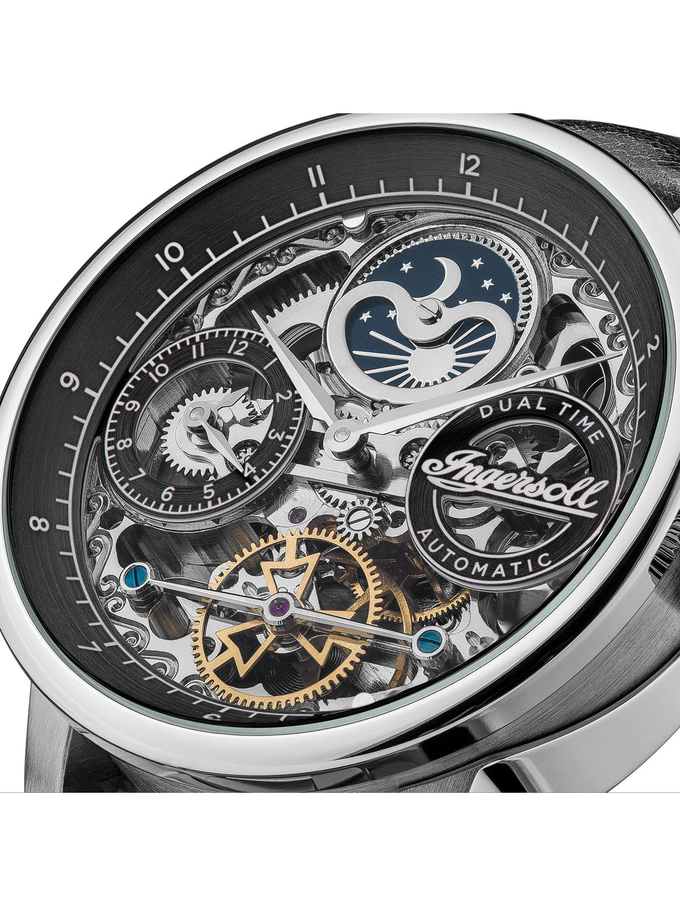 Ingersoll The Jazz Silver Skeleton Moonphase Automatic Dial Black