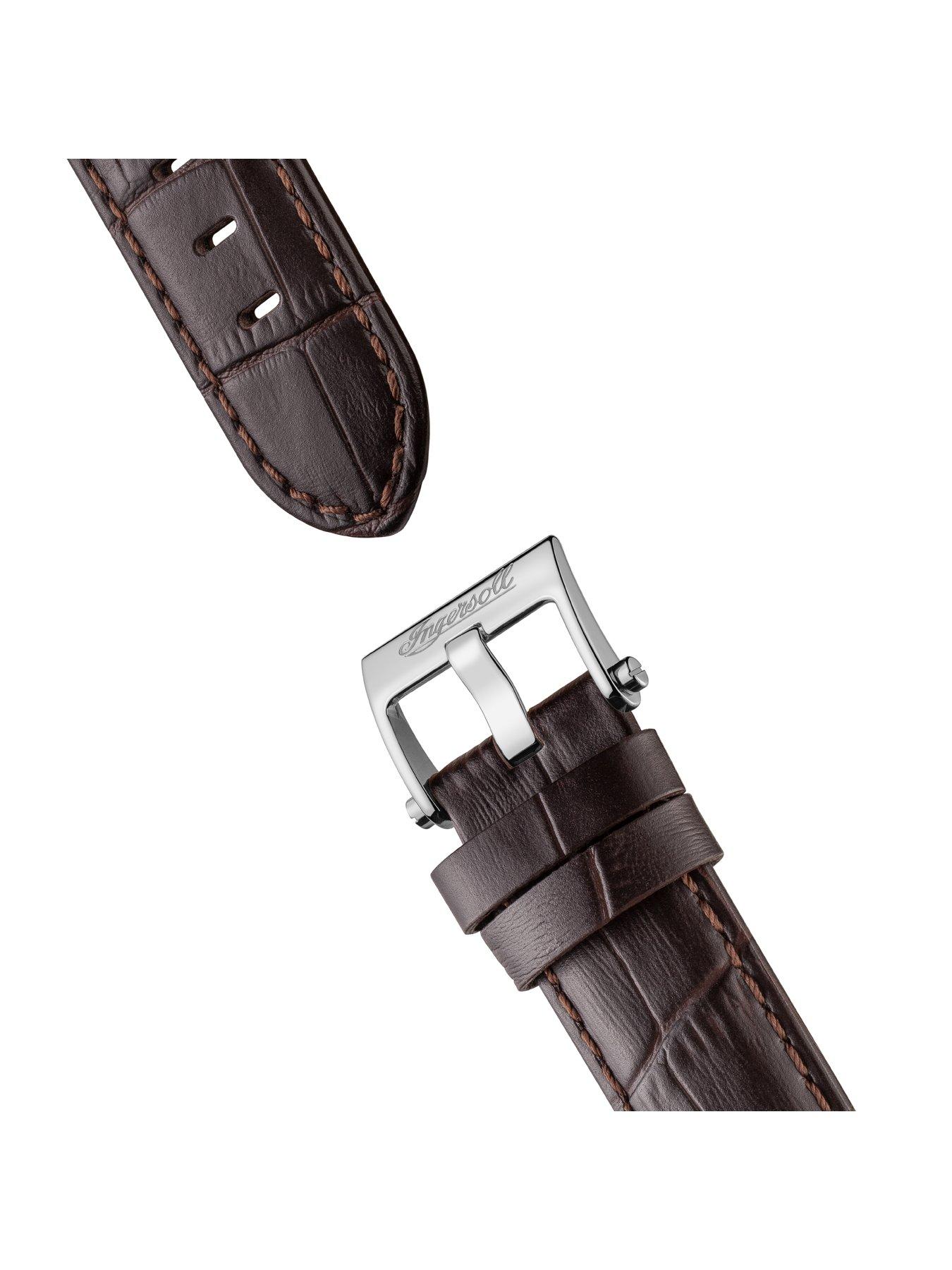 Jewellery & watches The Baldwin Silver and Rose Gold Detail Skeleton Dial Brown Leather Strap Watch