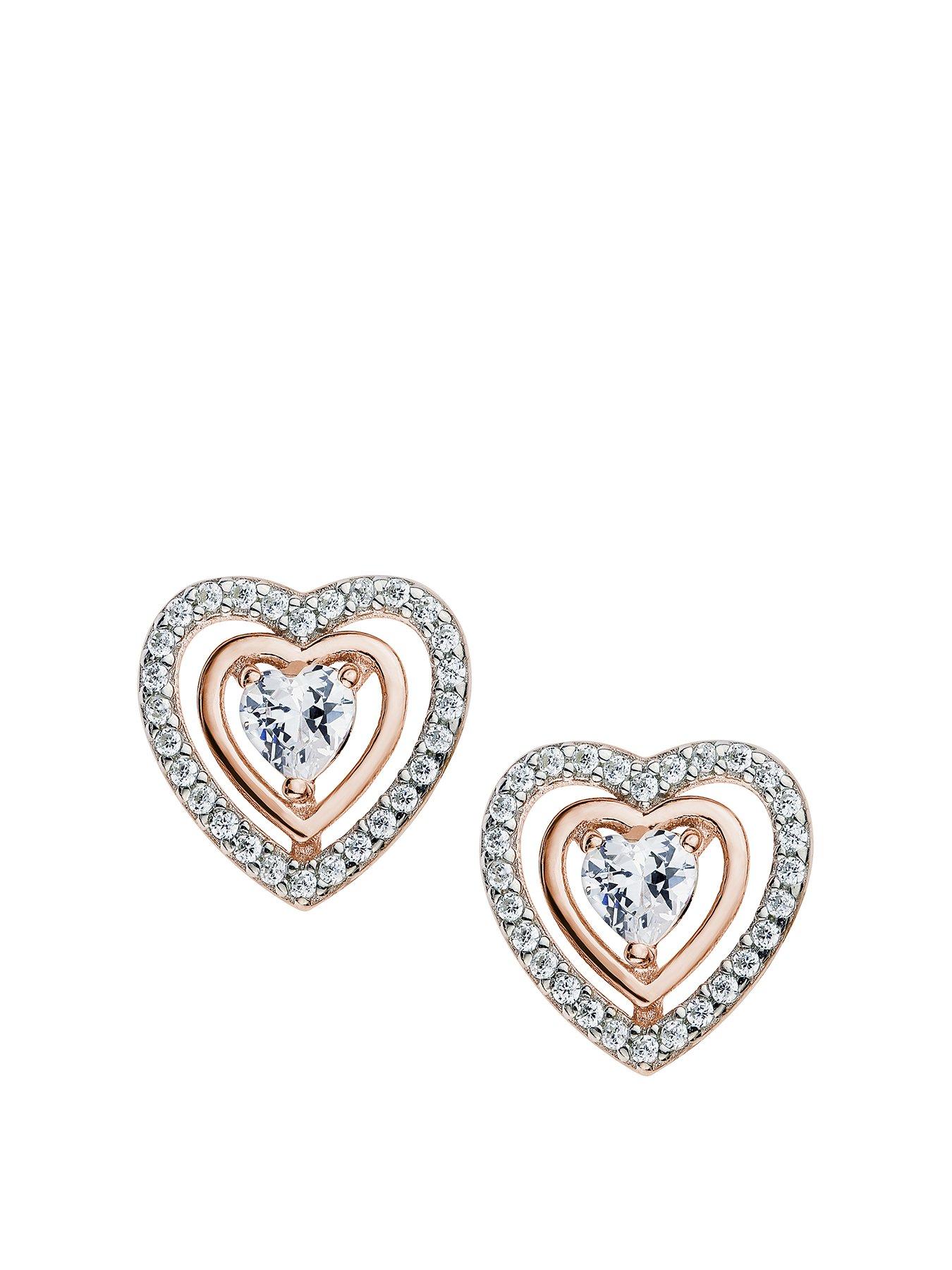 Jewellery & watches Rose Gold And Rhodium Plated Sterling Silver White Cubic Zirconia Heart Stud Earrings
