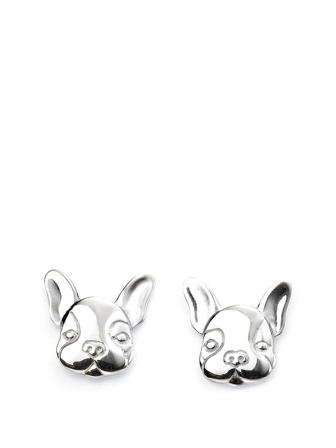 Product photograph of The Love Silver Collection Sterling Silver French Bulldog Stud Earrings from very.co.uk