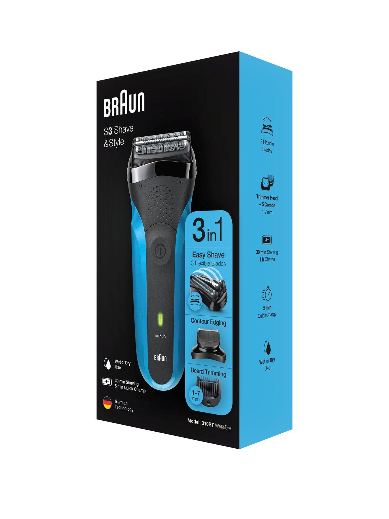 Braun S3 Shave & Style 310BT Electric Shaver, Wet & Dry Razor for Men