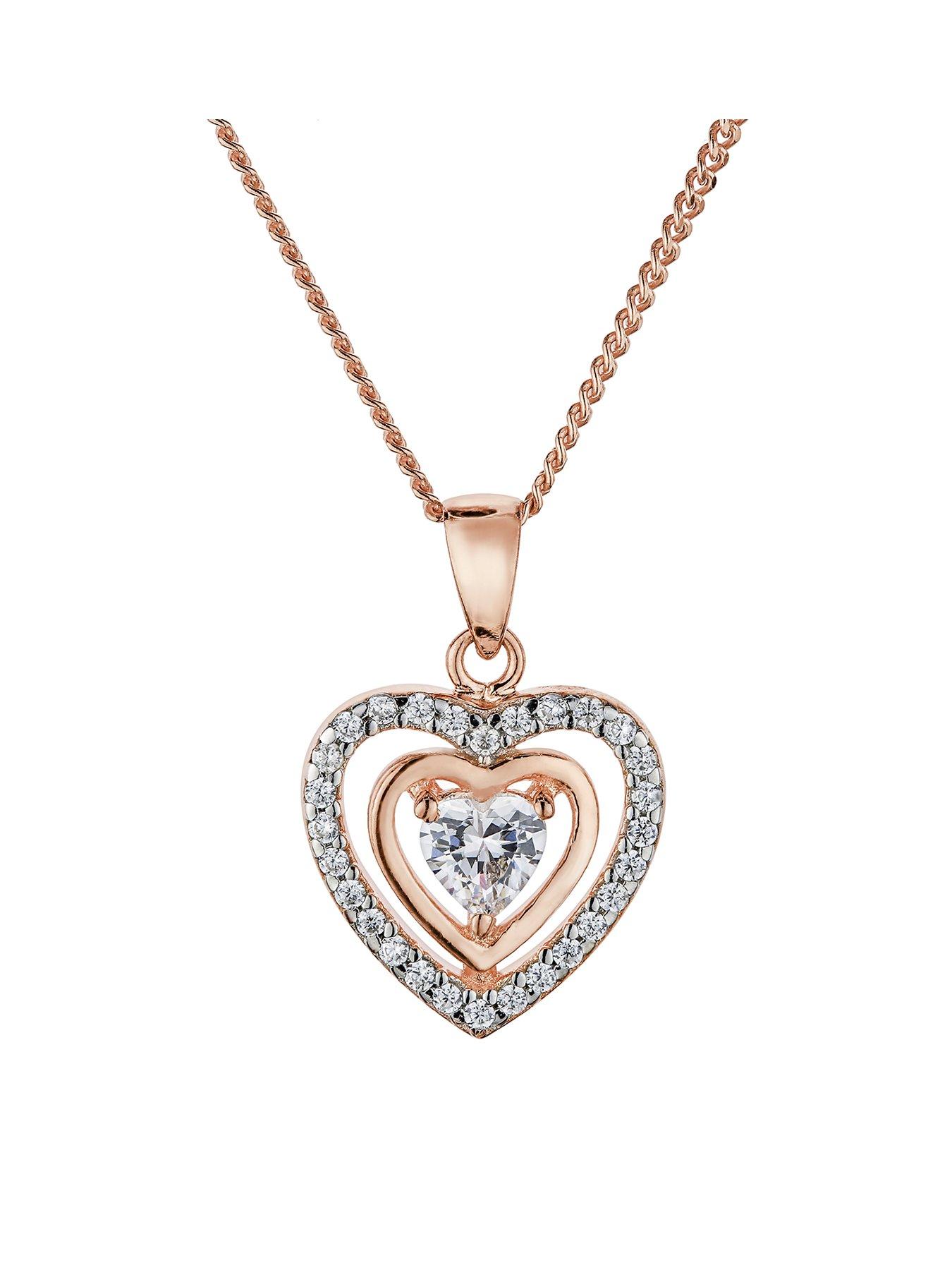 Product photograph of The Love Silver Collection Rose Gold And Rhodium Plated Sterling Silver White Cubic Zirconia Heart Pendant Necklace from very.co.uk