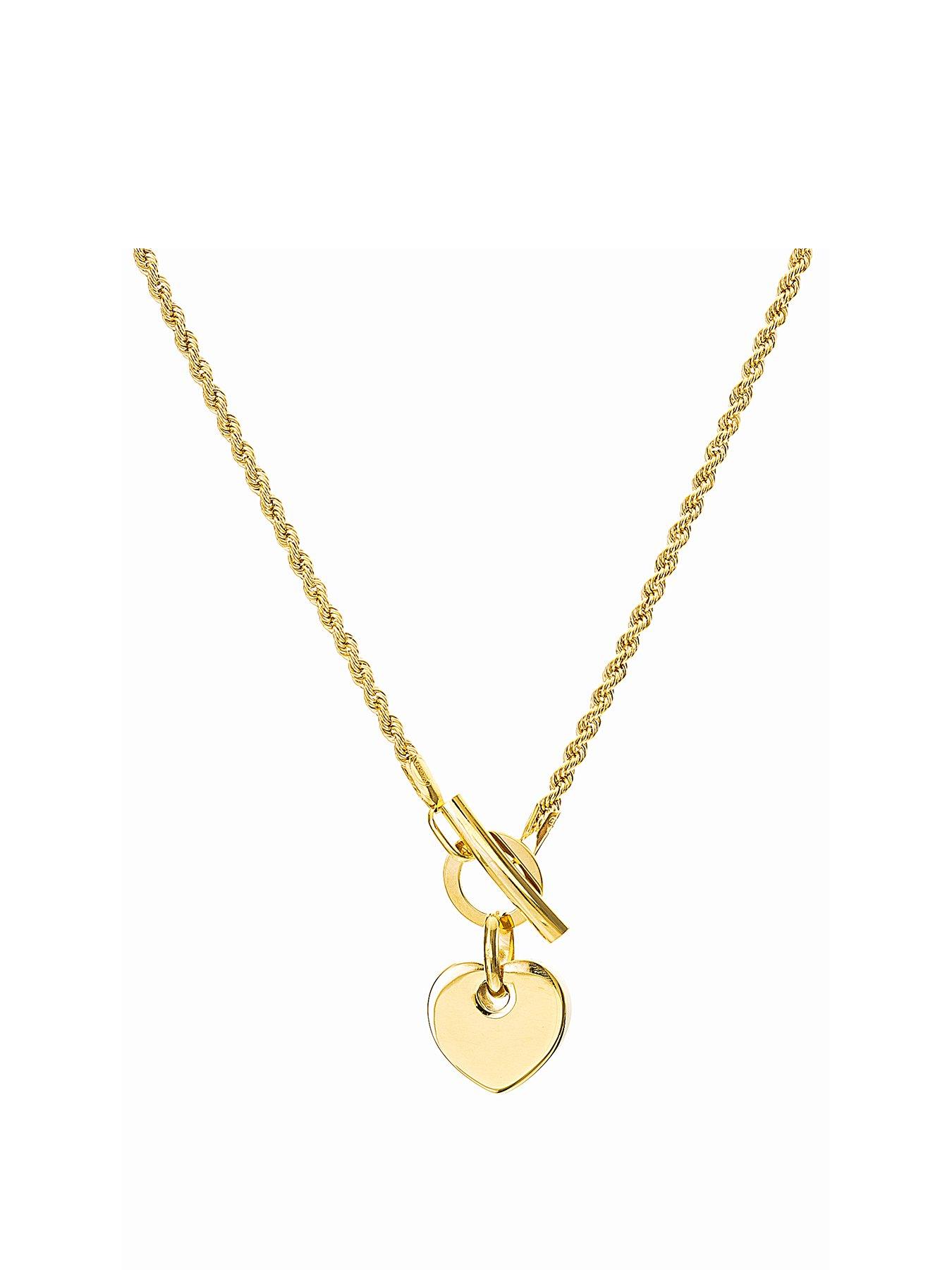  9ct Yellow Gold Rope Chain T-Bar Heart Necklace