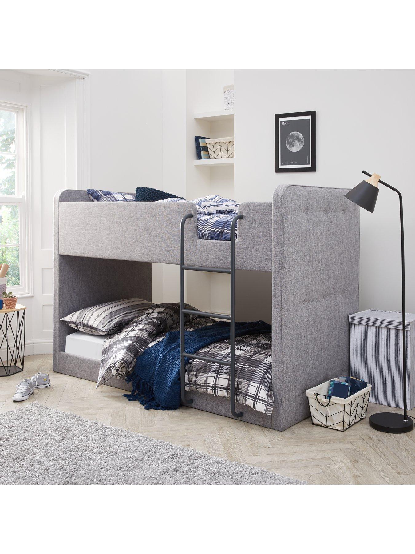 Product photograph of Very Home Charlie Fabric Bunk Bed With Mattress Options Buy And Save - Grey - Bunk Bed Frame With 2 Standard Mattresses from very.co.uk