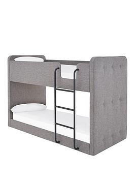 Product photograph of Very Home Charlie Fabric Bunk Bed With Mattress Options Buy And Save - Grey - Bed Frame With Standard Mattress from very.co.uk