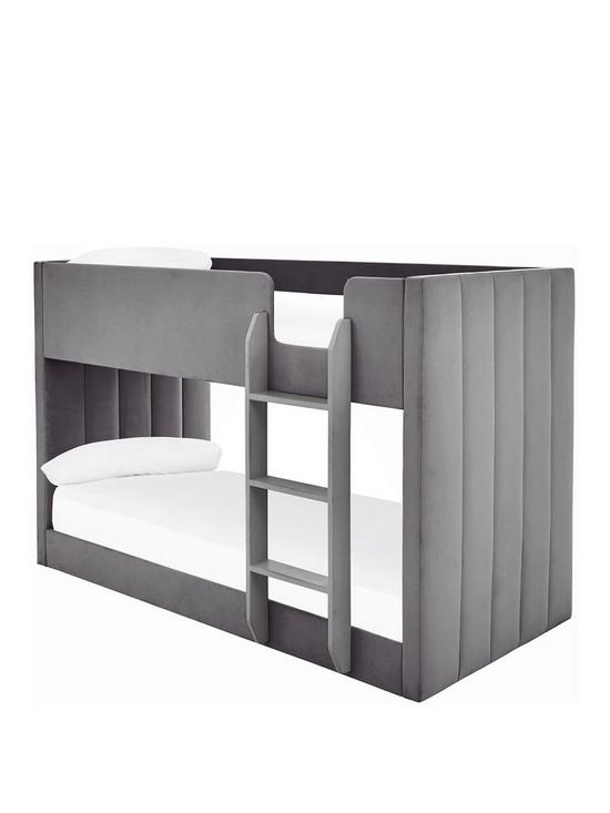 front image of panelled-velvet-bunk-bed-with-mattress-options-buy-and-savenbsp--grey