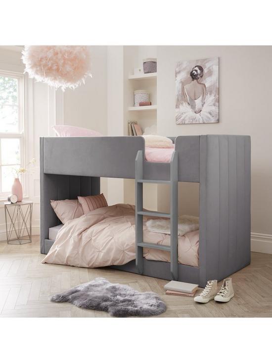 stillFront image of panelled-velvet-bunk-bed-with-mattress-options-buy-and-savenbsp--grey