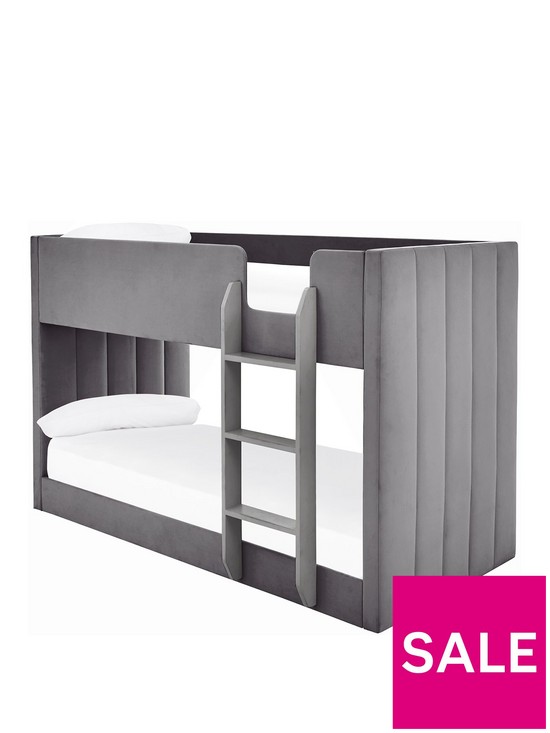 stillFront image of very-home-panelled-velvet-bunk-bed-with-mattress-options-buy-and-savenbsp--grey