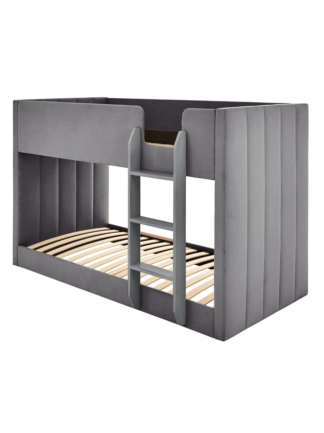 Image 3 of 5 of The Very Collection Panelled Velvet Bunk Bed with Mattress Options (Buy &amp; SAVE!) - Grey