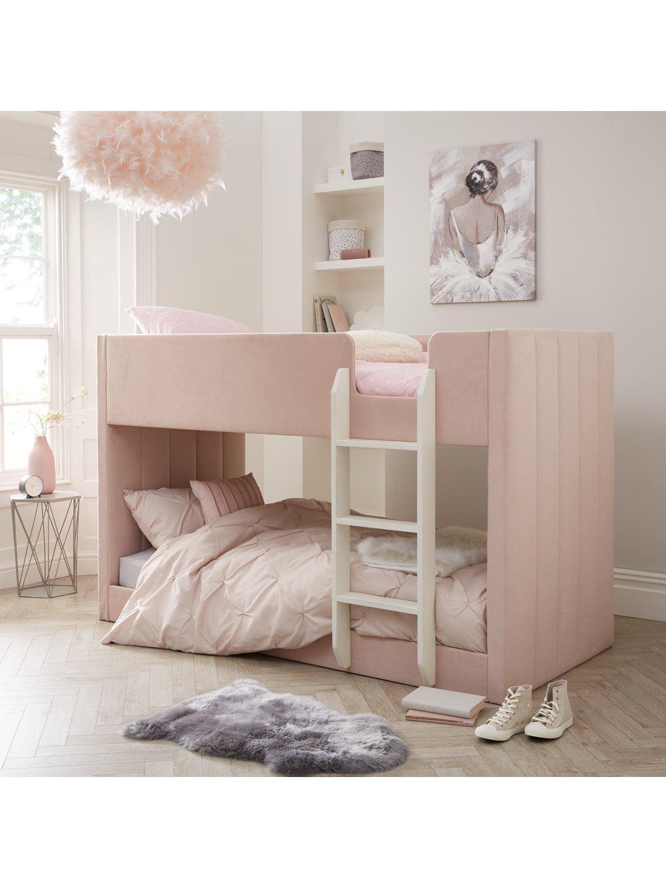 Product photograph of Very Home Panelled Velvet Bunk Pink W Prem Matt - Bed Frame Only from very.co.uk