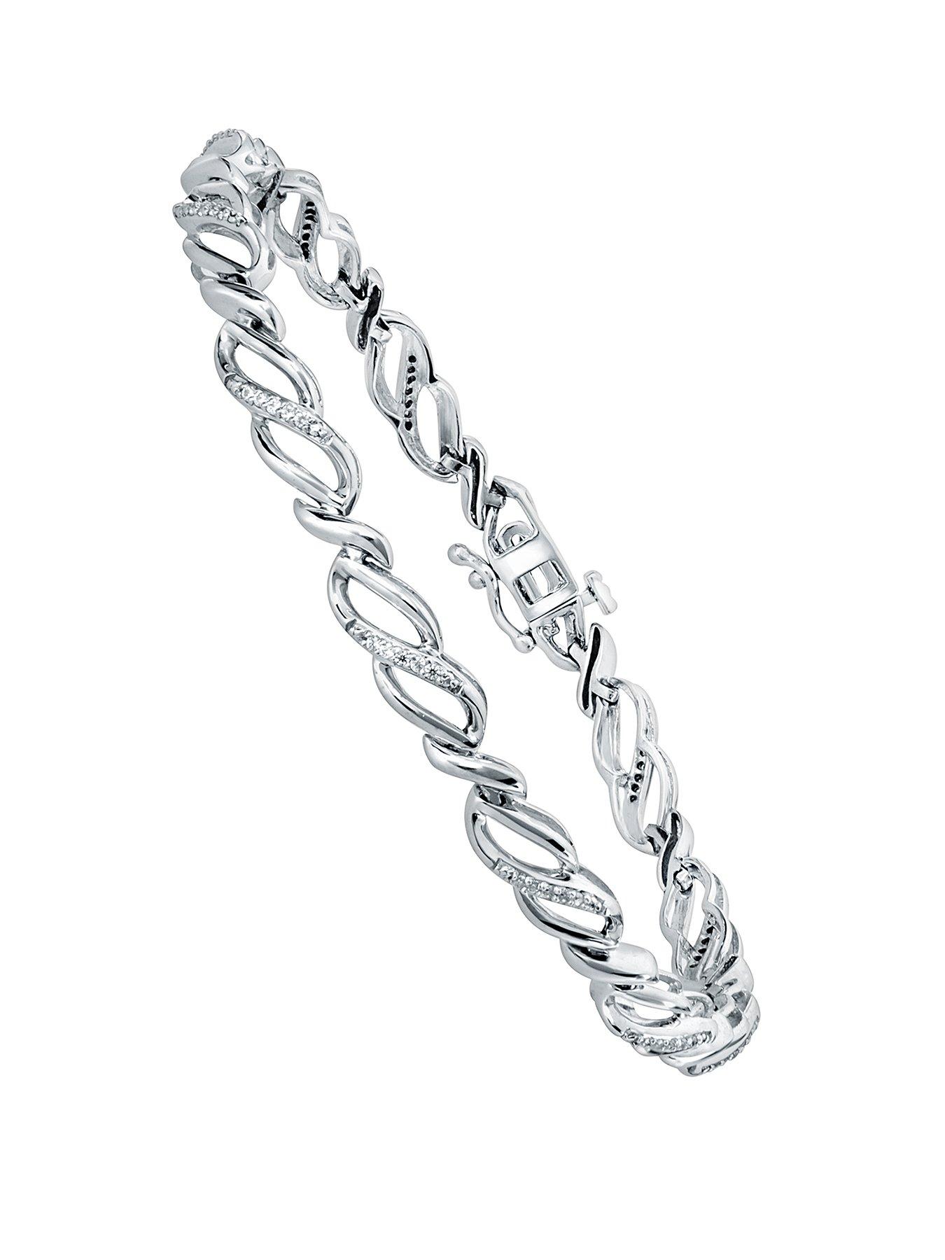 Product photograph of Love Diamond 9ct White Gold 20 Point Diamond Infinity Detail Bracelet from very.co.uk
