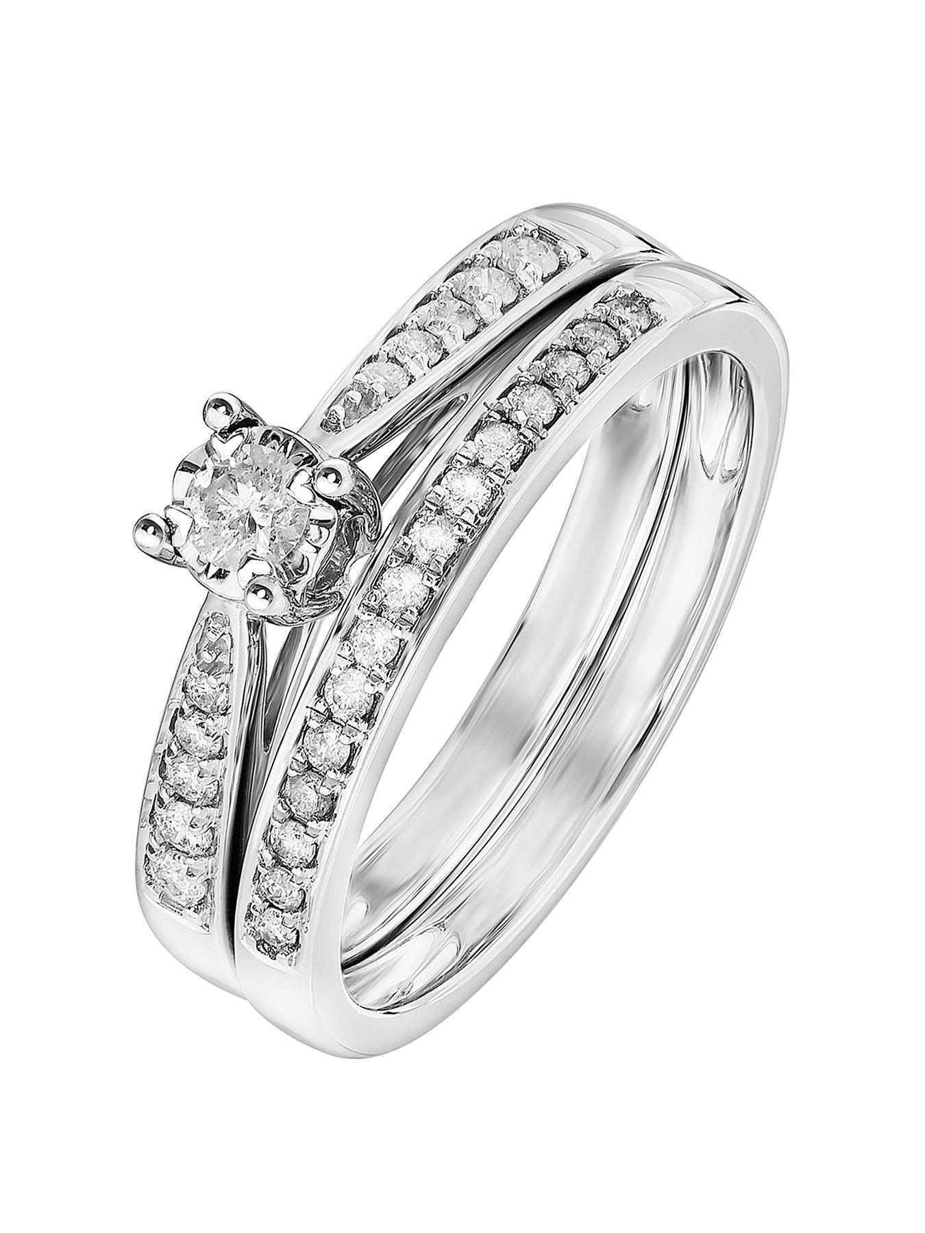 Product photograph of Love Diamond 9ct White Gold 30 Point Diamond Bridal Set from very.co.uk