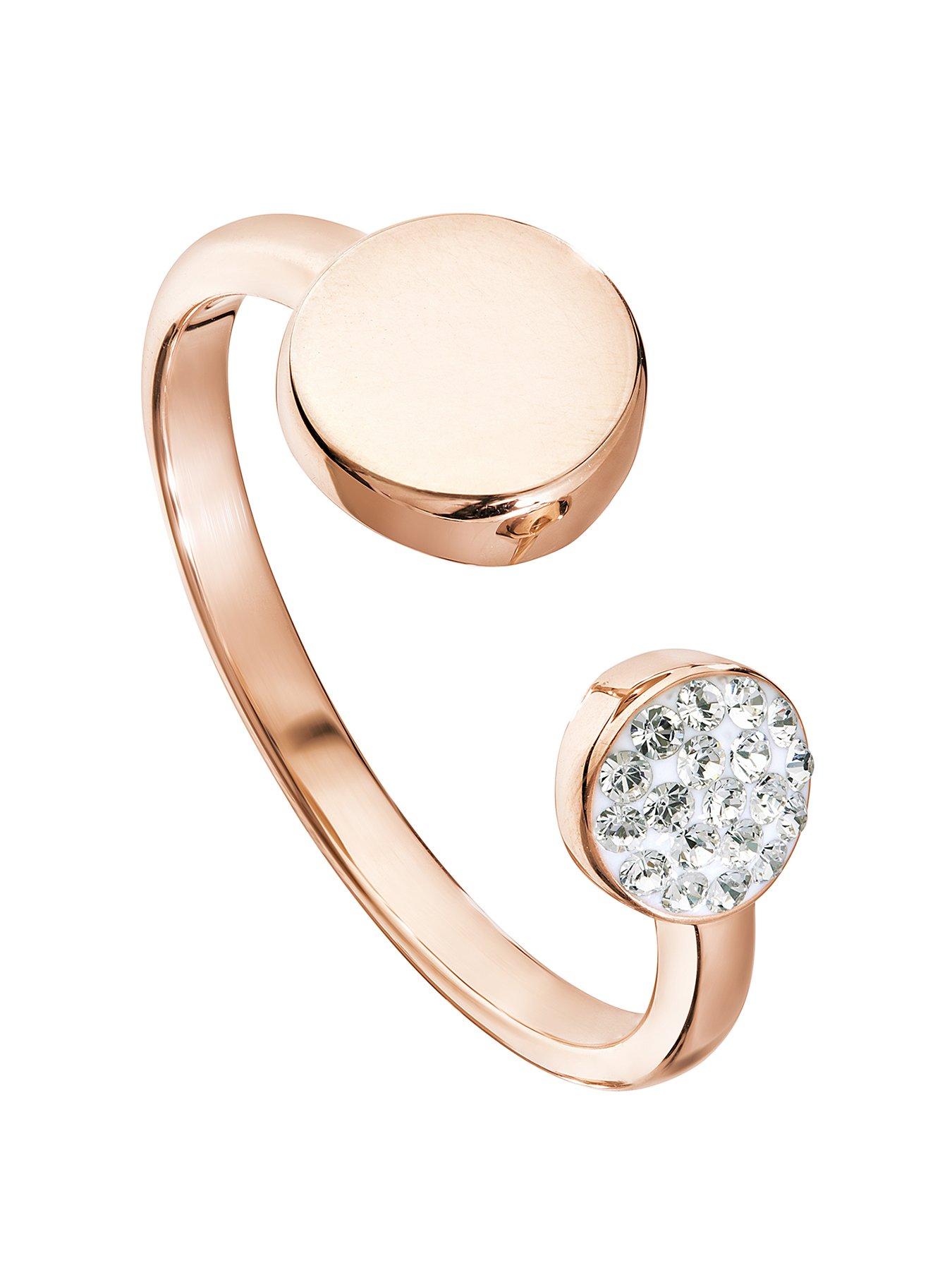 Women Rose Gold Plated Silver Clear Crystals Round Open Ring