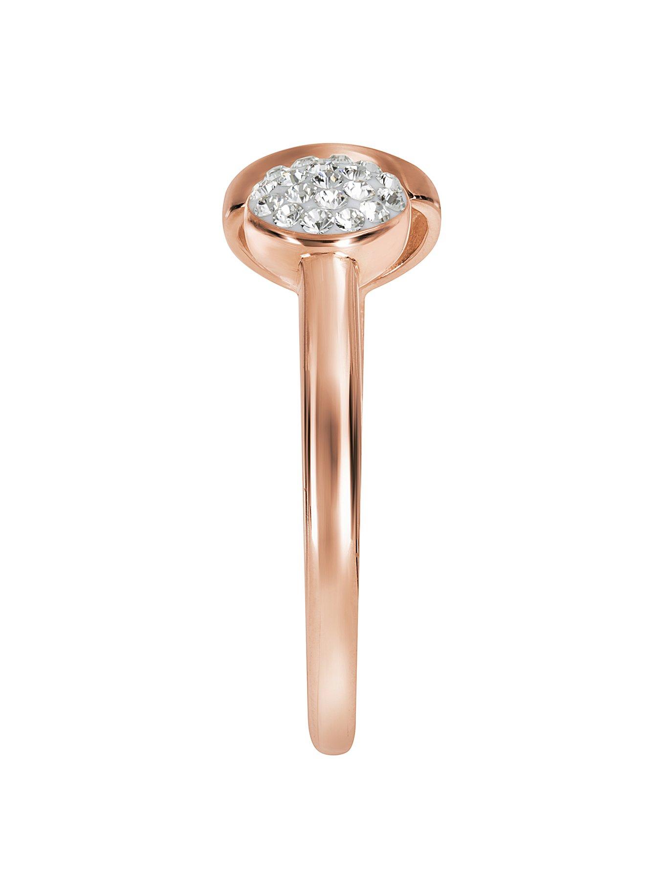 Women Rose Gold Plated Silver Clear Crystals Round Open Ring