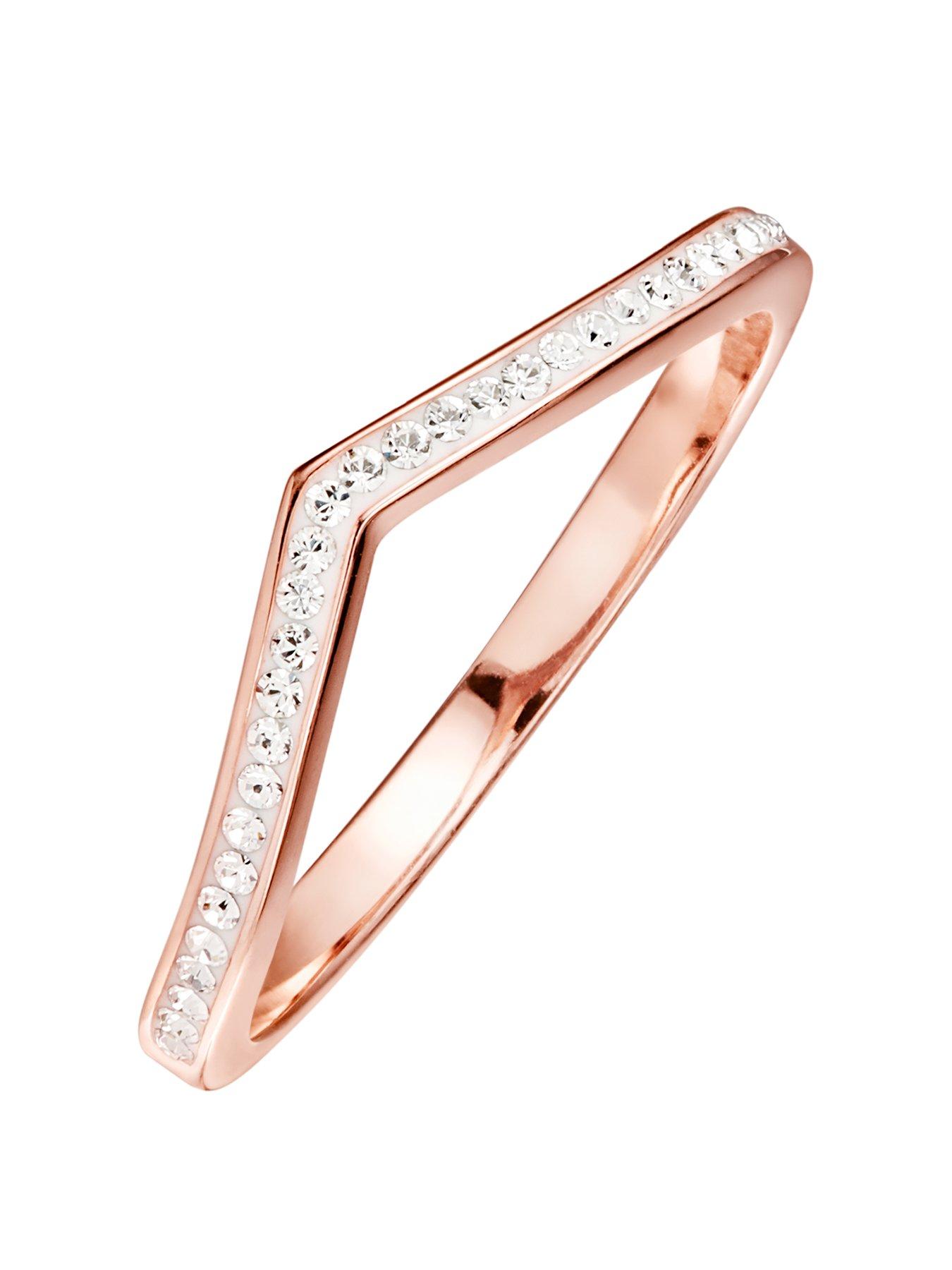 Jewellery & watches Rose Gold Plated Sterling Silver Clear Crystals Wishbone Ring