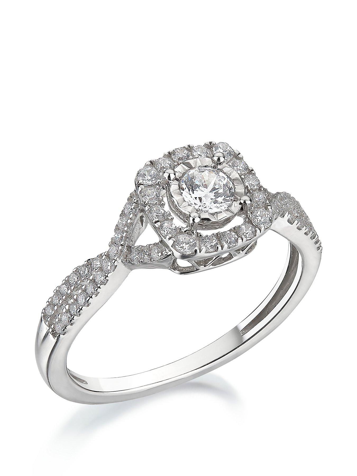 Product photograph of Love Diamond 9ct White Gold 45 Point Diamond Halo Ring from very.co.uk