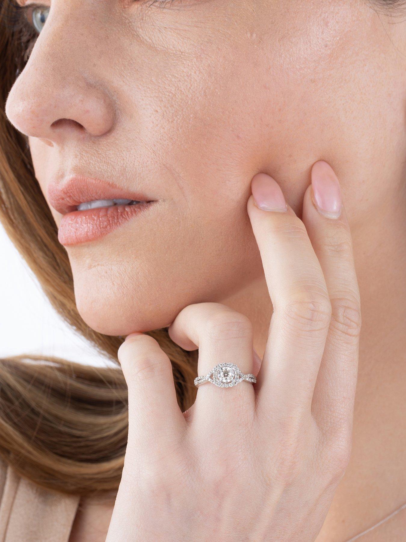 Image 4 of 5 of Love DIAMOND 9ct White Gold 45 Point Diamond Halo Ring