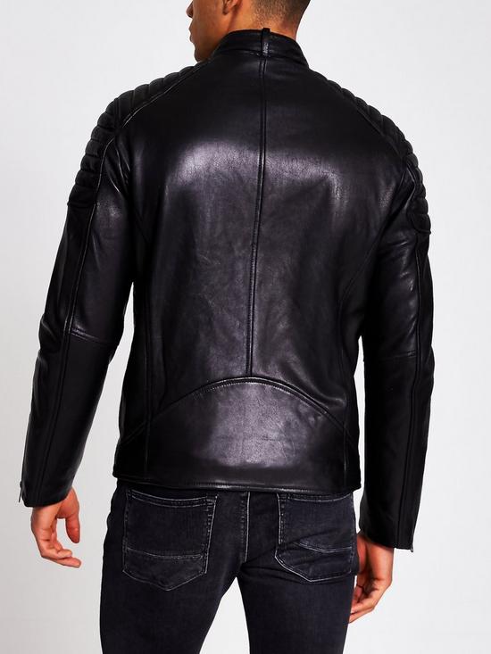 stillFront image of river-island-real-leather-racer-jacket-black