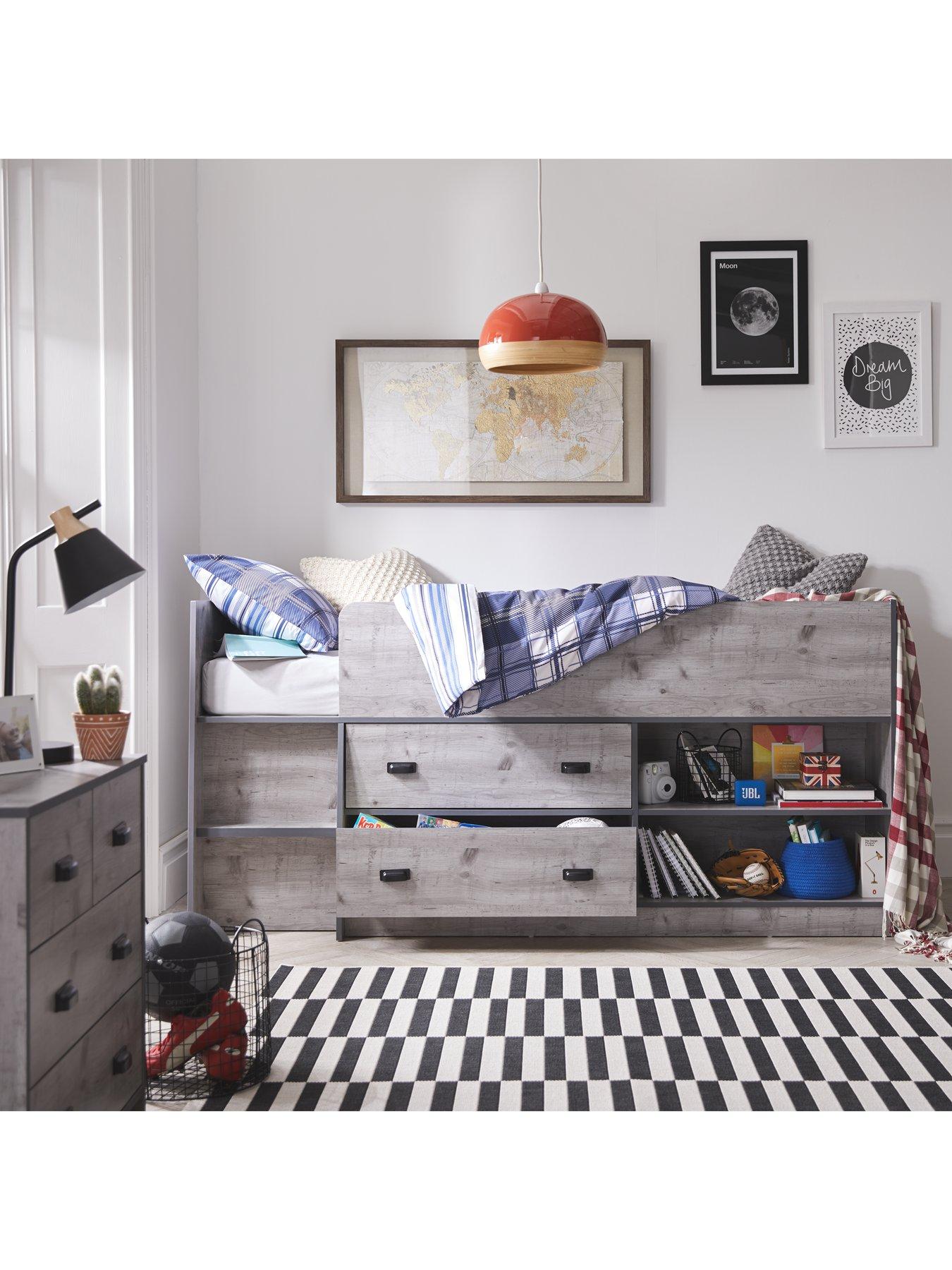 Very Home Jackson Mid Sleeper Bed with Mattress Options (Buy and SAVE!) - Weathered Grey