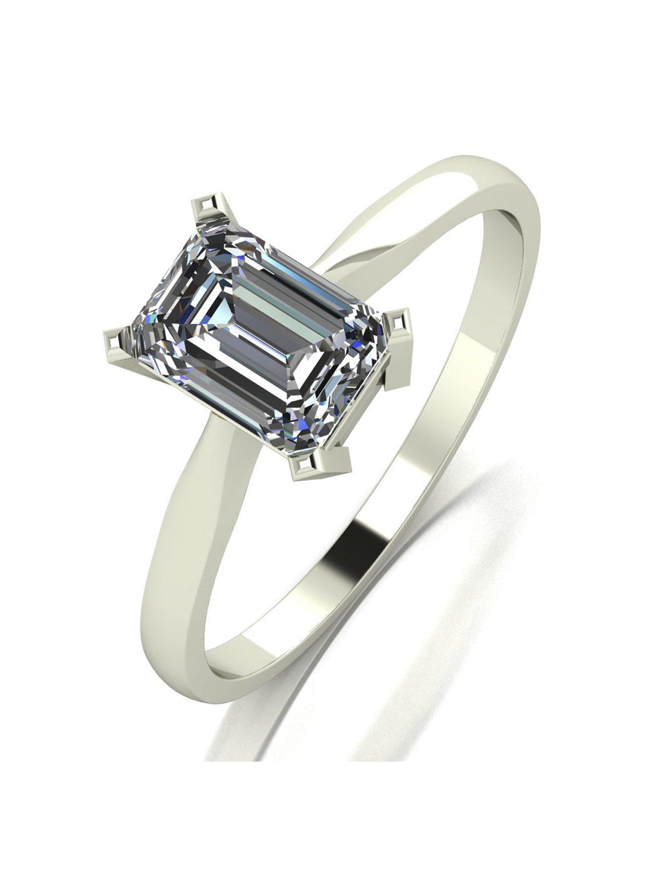Product photograph of Moissanite 9ct White Gold 1 18ct Equivalent Emerald Cut Solitaire Ring from very.co.uk