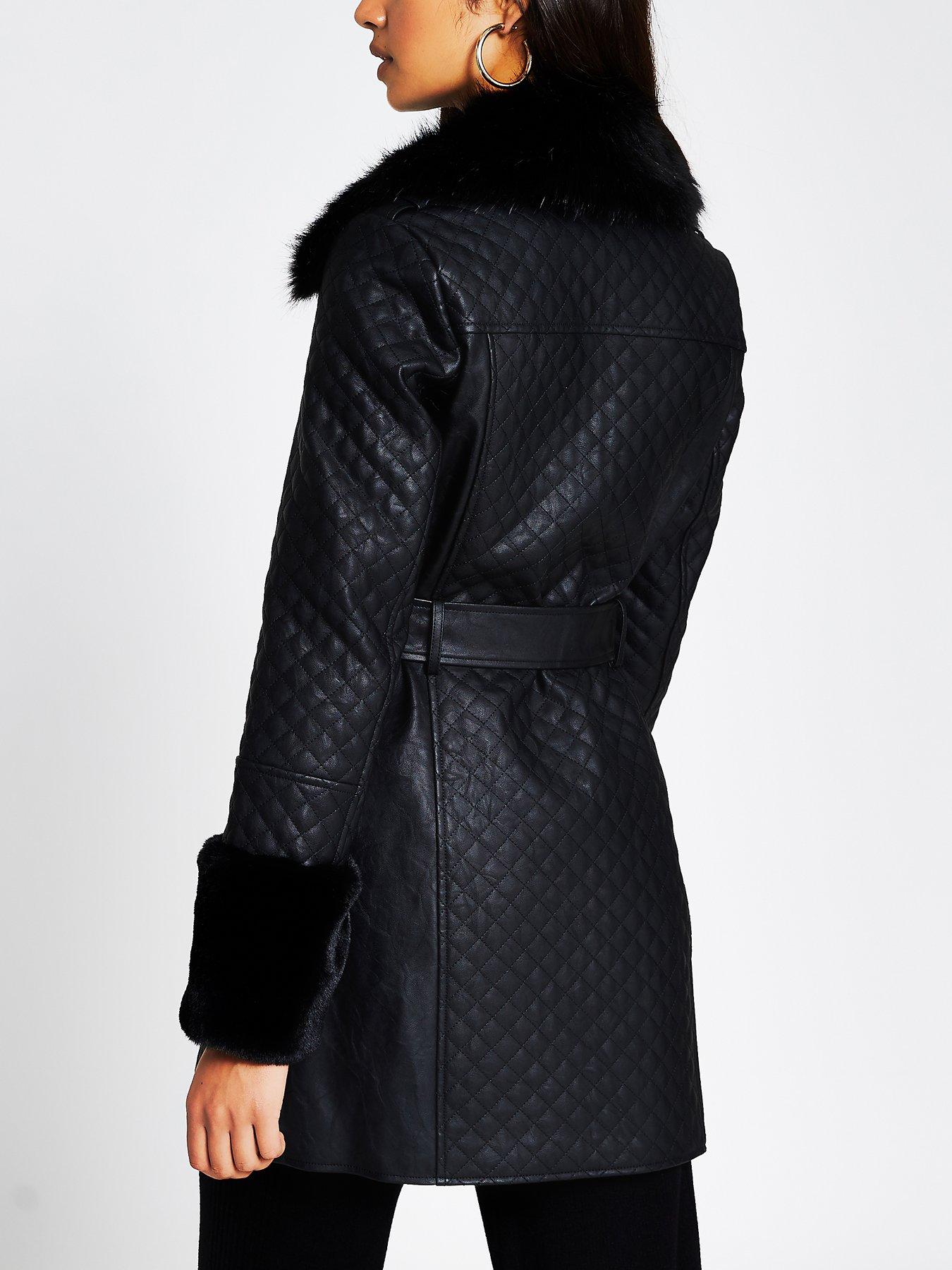 river island faux fur coat black