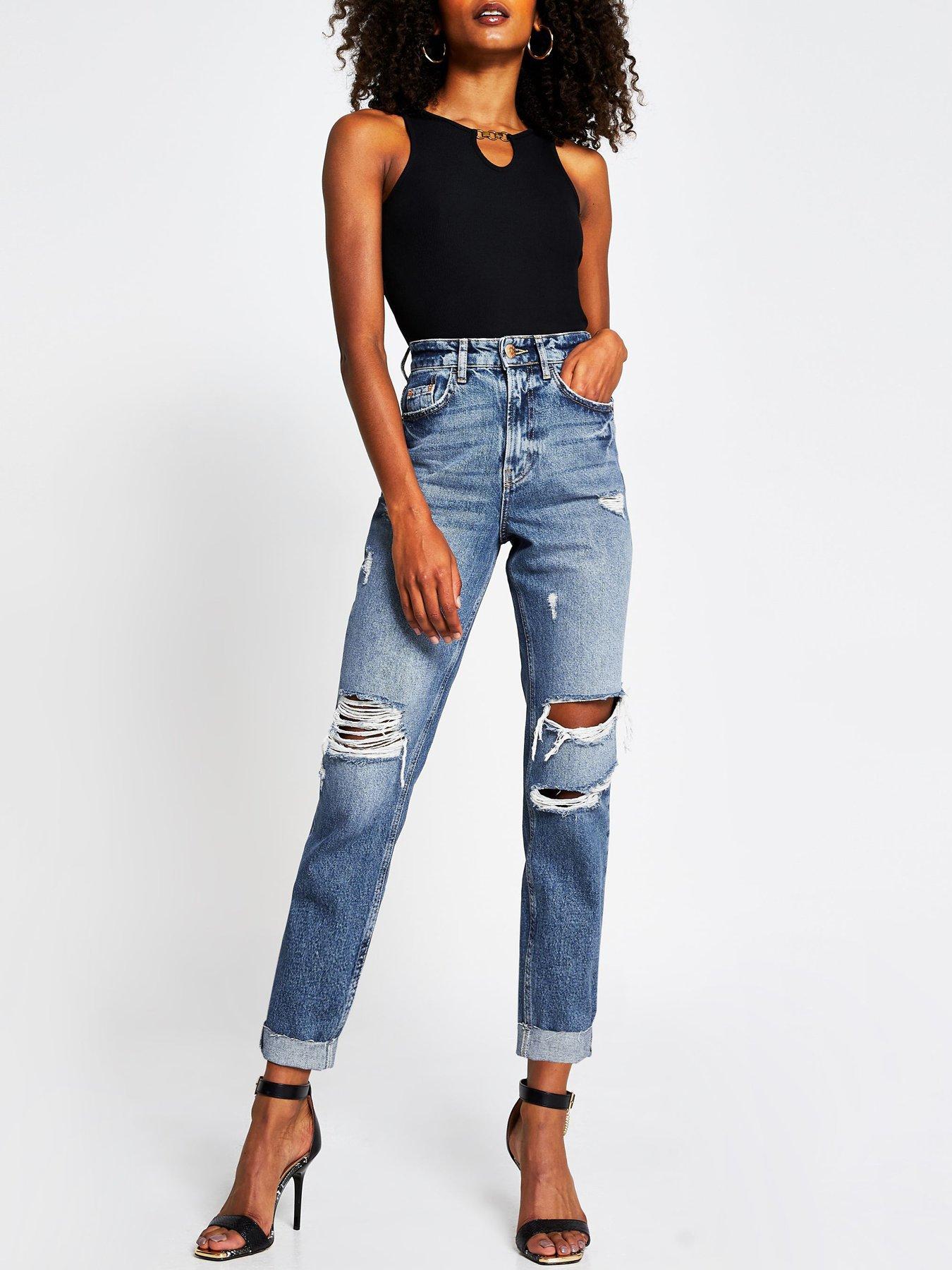 mid blue ripped mom jeans river island