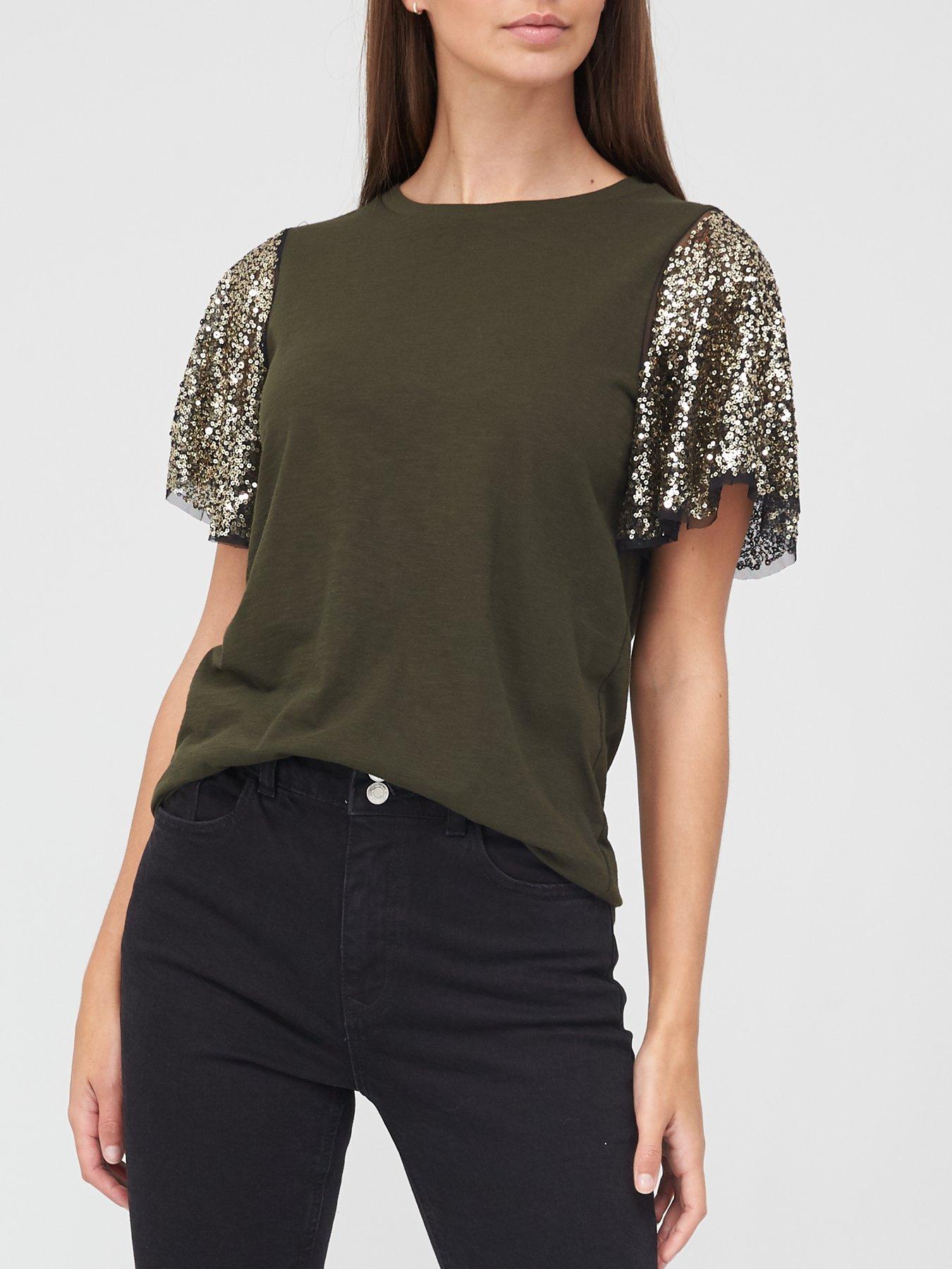 khaki sequin top