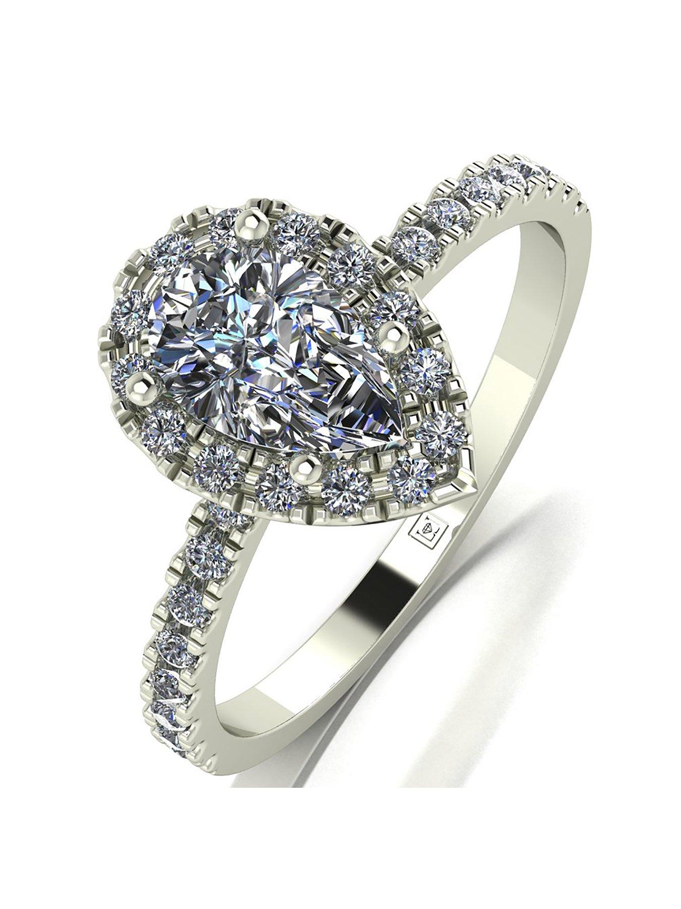 Moissanite 9ct White Gold 1.40ct Equivalent Total Cushion Pear Centre Halo Ring