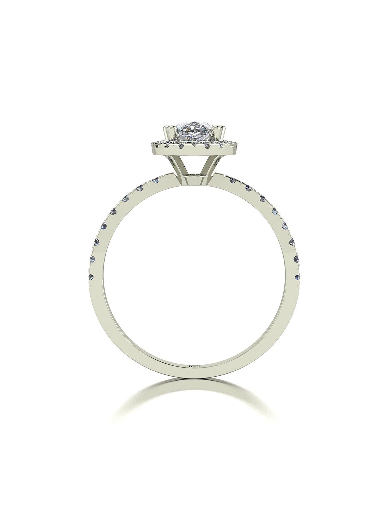Jewellery & watches 9ct White Gold 1.40ct Equivalent Total Cushion Pear Centre Halo Ring
