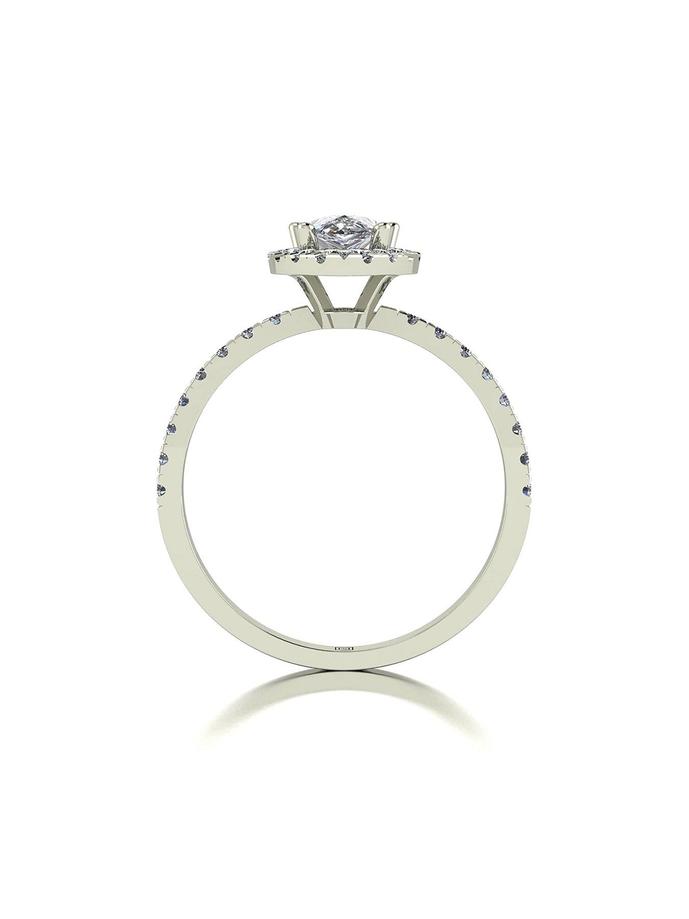 Image 2 of 5 of Moissanite 9ct White Gold 1.40ct Equivalent Total Cushion Pear Centre Halo Ring