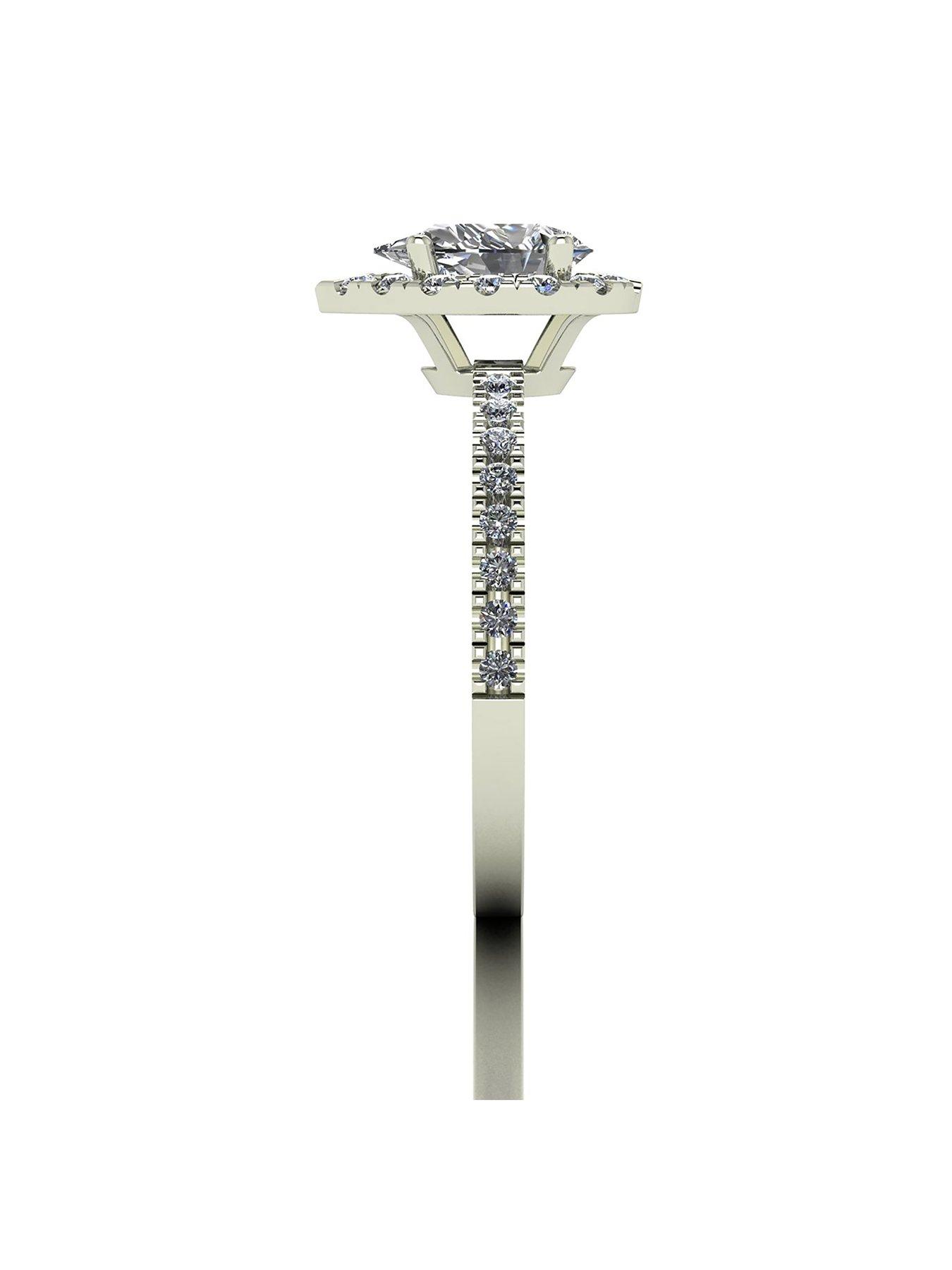Image 3 of 5 of Moissanite 9ct White Gold 1.40ct Equivalent Total Cushion Pear Centre Halo Ring