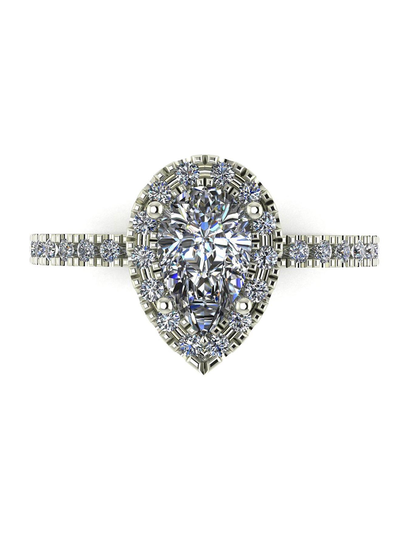 Jewellery & watches 9ct White Gold 1.40ct Equivalent Total Cushion Pear Centre Halo Ring