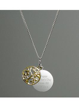 The Love Silver Collection Personalised Family Tree Sterling Silver And 9Ct Gold Plated Pendant Necklace