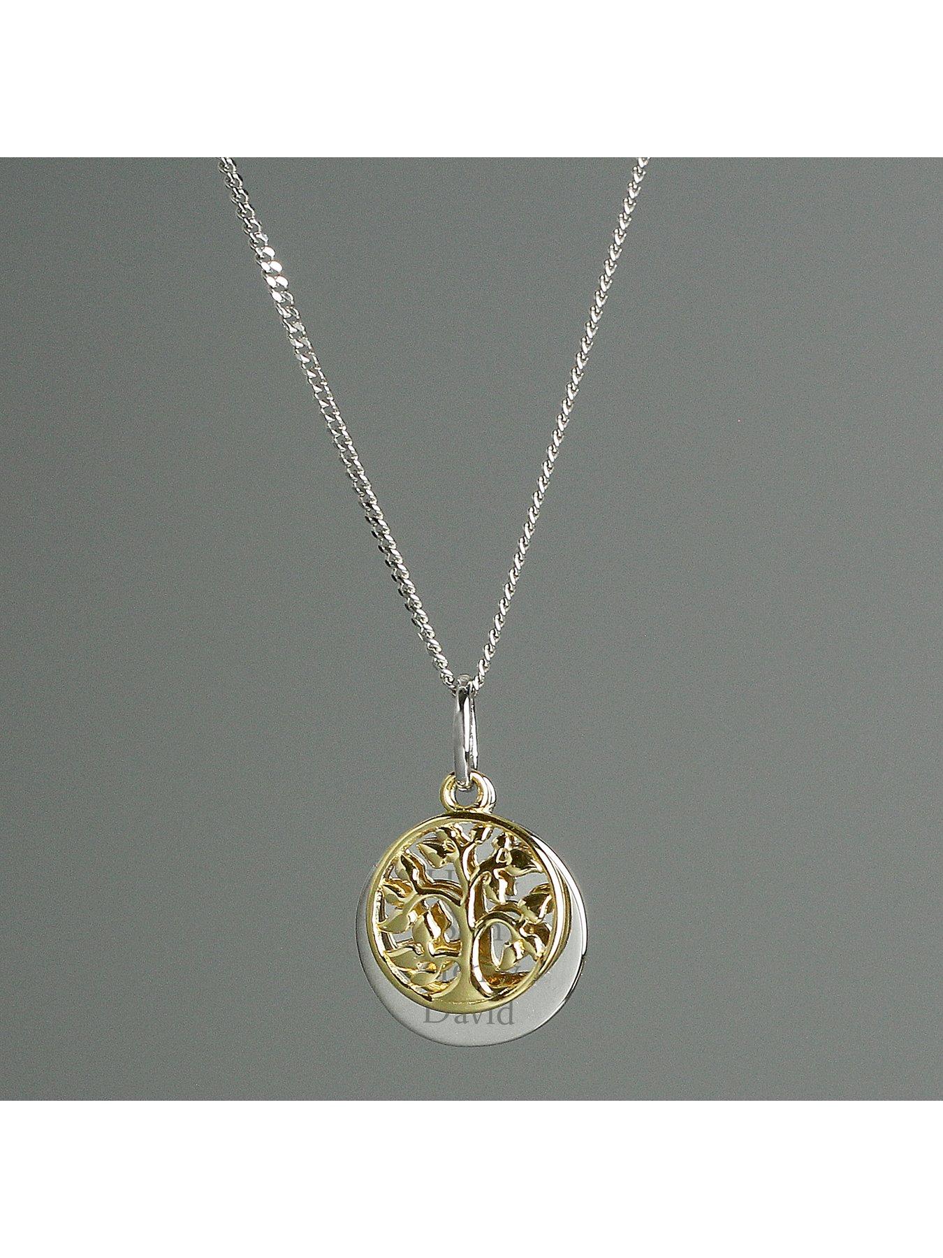 The Personalised Memento Company Personalised Family Tree Sterling Silver and 9ct Gold Plated Pendant Necklace Very