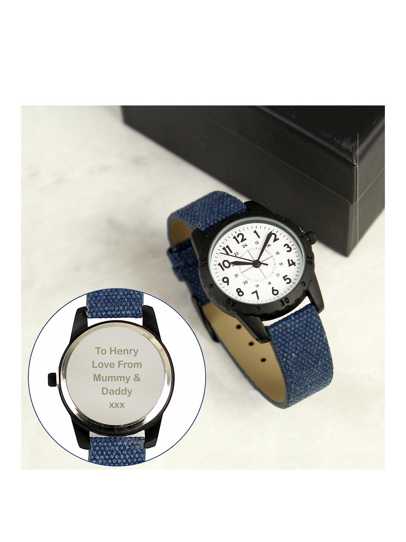 The Personalised Memento Company Personalised Blue Canvas Strap Childrens Watch Very