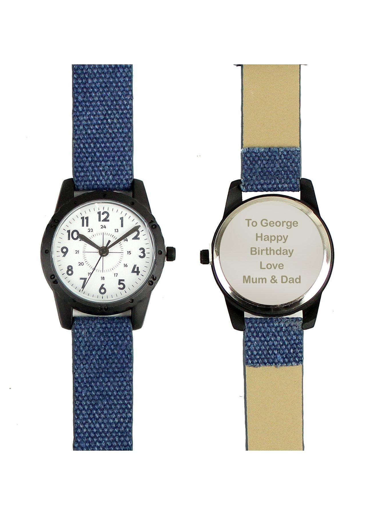 The Personalised Memento Company Personalised Blue Canvas Strap Childrens Watch Very