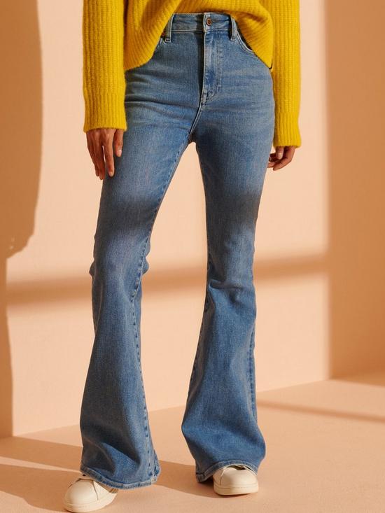 front image of superdry-high-rise-skinny-flare-jeans-blue