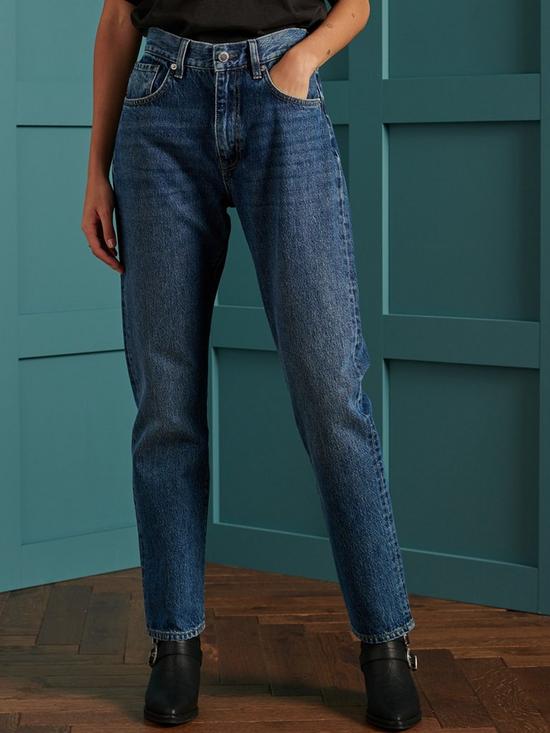 front image of superdry-high-rise-straight-jeans-blue